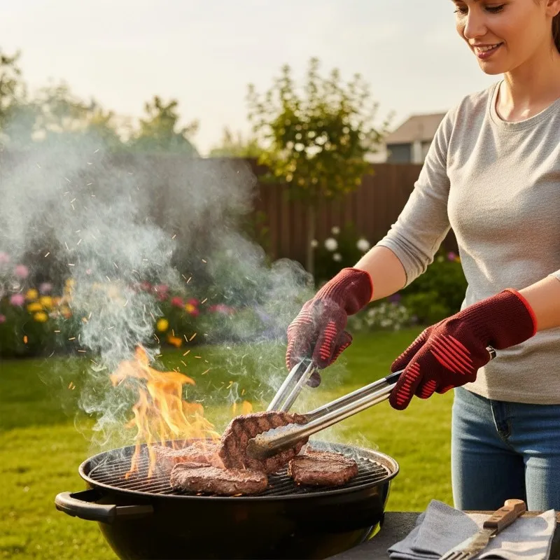 BBQ heat resistant gloves used for grilling and handling hot barbecue tools BBQ heat resistant gloves used for grilling and handling hot barbecue tools